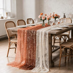 Artoid Mode 6PC Beige Caramel Orange Gauze Table Runner 120 Inch 10FT, Glitter Metallic Foil Sheer for Wedding Anniversary Holiday Birthday Home Party Decor - Image 7