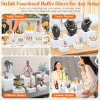 8 Pcs White Buffet Risers with Mini Table Sign, Serving Tongs, Acrylic Food Risers for Buffet Table Display Stand Shelf for Party Catering Dessert Jewelry Collectibles (Size 9" 8" 7" 6" 5" 5" 4" 4") - Image 4