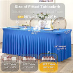6 Pack Royal Blue Spandex Tablecloths for 8 Foot Rectangle Tables, Wrinkle Free Fitted Tablecover 8ft Stretchy Table Cloth with Skirt for Weddings Birthday Party Banquet Baby Shower - Image 6