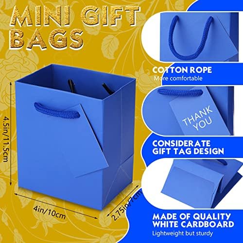 Sherr 100 Pcs Blue Mini Paper Gift Bags with Handles, White Tags - Image 2