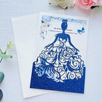 5.12 x7.28 inch 20PCS Royal Blue Glitter Quinceanera Invitations Kit Laser Cut Hollow Girl Princess Pocket with Envelopes Invitations for Quinceanera Bridal Shower Invite - Image 3