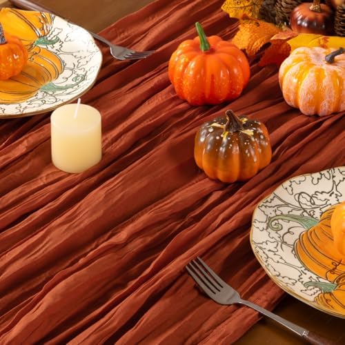 Terracotta Cheesecloth Table Runner Boho Gauze Fall Table Runners - Image 5