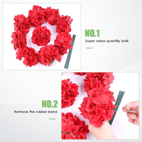 AVIVIHO 105Pcs Red Fake Flowers Hydrangea Artificial Flowers Bulk (Not Squished, No Steaming Need) Silk Flowers with Stems for Wedding Decor,Home,Baby Shower,Table Centerpieces Decoration - Image 5