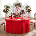 6 Pack Spandex Red Round Tablecloths for 60inch Table, 120in Stretchy Fitted 5ft Tablecloths, Wrinkle Free Round Table Clothes Covers with Skirt for Wedding Birthday Parties Banquet - Image 6