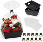 MAICOBI 10 Pack Black Empty Gift Baskets with Clear Bags and Bows by MAICOBI