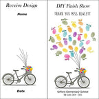 Graduation Wedding Gift Fingerprint Guestbook Alternative Customized DIY Thumbprint Painting Bicycle with Balloons Canvas Signature Book with Wood Hanger-80x120cm - Image 3