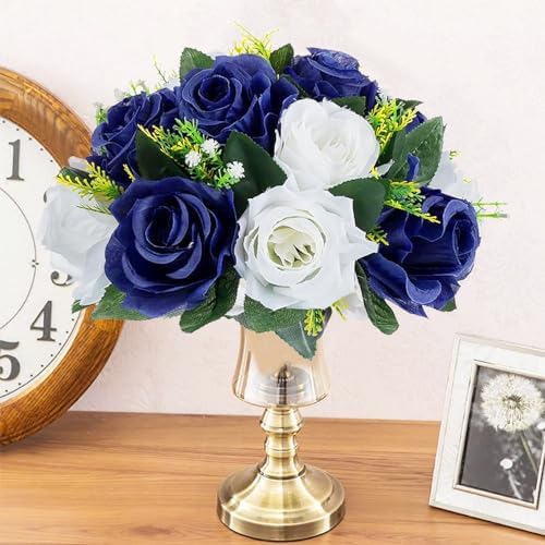 10Pcs Artificial Rose Balls for Centerpieces (Navy Blue & White) - Image 5
