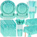 Funnymoom 452 Pcs Teal Glitter Party Decoration Supplies Serve 50 Guests by Funnymoom