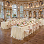 Champagne Table Cloth Rectangle 6ft Stretch Fitted Tulle Tablecloth Spandex Rectangular Table Cover with Ruffle Skirt for Wedding Baby Shower Birthday Party Banquet Cake Dessert Table Decor - Image 4