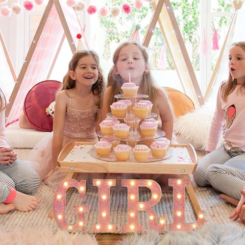 Pink Glitter GIRL Letters for Baby Shower Decorations - Girl Theme LED Light Up Letters, Battery Powered Party Centerpieces for Tables, Wall & Room Decor - Image 3