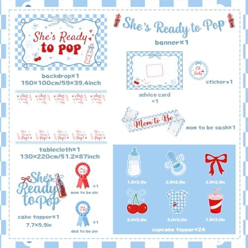 Shes Ready to Pop Baby Shower Decorations Boy All-in-1 Soda Pop Baby Shower Decorations with Balloon Arch Baby Boxes Plates Napkins Cake Toppers Tablecloth Backdrop Banner for Gender Reveal Party - Image 6