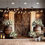 15X10FT Western Country Wedding Backdrop Rustic Barn Door White Flower Bridal Photography Backdrop Farmhouse Shabby Chic Countryside Wedding Party Banner Anniversary Floral Photo Props Background - Image 3