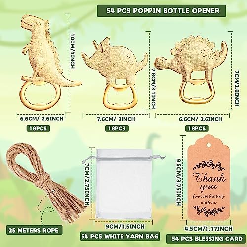 54 Pcs Dinosaur Bottle Openers Baby Shower Return Favors for Guests Bottle Opener Decorations and Souvenirs with Organza Bags Thank You Tags for Dinosaur Party Favors - Image 2