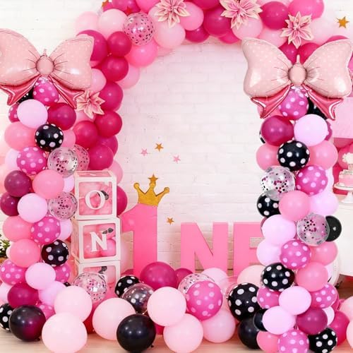2 Set Adjustable Mouse Theme Birthday Balloon Column Stand Kit Polka Dot Pink Black White Balloons Arch Garland for Christmas Baby Shower Girl Birthday Party Decorations Supplies - Image 7