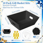EVELOMO 10 Pack Empty Gift Baskets to Fill - 10" x 8" Large Baskets for Gifts Empty, Sturdy DIY Gifts Baskets Sets with 500g Crinkle Cut Papers for Birthdays Weddings Parties & Holidays (Black) - Image 2