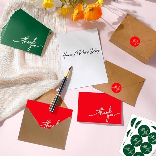 Gueevin 200 Pcs Thank You Cards with Envelopes Stickers, 3.5x5", Red, Green - Image 5