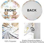AOFOTO 7.5x7.5ft Bear Round Backdrop Cover Cute Bear Floral Printed Photography Background He or She What Will Baby Be Blue Pink Circle Arch Backdrop Banner Gender Reveal Baby Shower Party Supplies - Image 3