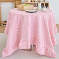 vctops Farmhouse Pink Plaid Ruffle Table Cloth, Boho Cotton Linen Tablecloth, Washable Table Cover for Round Table Baby Shower Kitchen Party Wedding Decor (Pink,70") by vctops