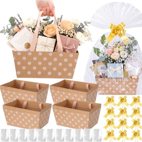 Funnymoom 24 Pack Polka Dot Gift Baskets with Handles, Kraft Base by Funnymoom