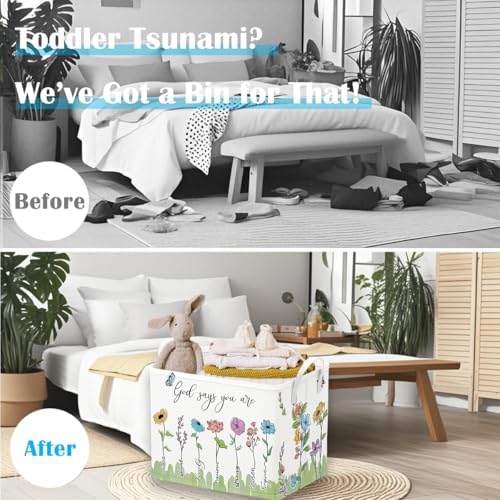 Runtoo Christian Bible Verse Floral Nursery Decor Baby Basket Religious Spiritual Inspirational Baby Shower Decorations Boys Gift Basket Toddler Toy Box Laundry Hamper Closet Storage Bins (Pack of 2) - Image 2
