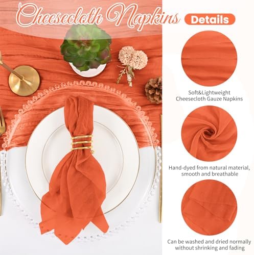 100 Pack Orange Cloth Napkins 20x20Inch Cheesecloth Napkins - Image 3