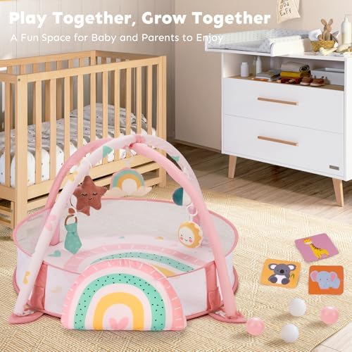 7-in-1 XL Large Baby Play Gym Mat, Tummy Time Mat, Baby Gym & Ball Pit, Baby Activity Mat with Milestone Cards & 6 Detachable Toys for Sensory Motor Skill, Rainbow - Image 6