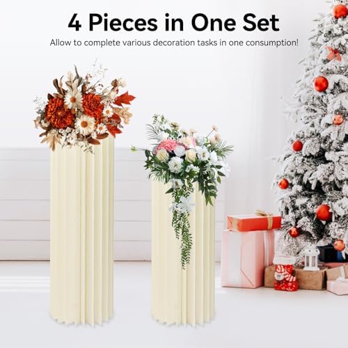 4 Pcs Foldable Cardboard Cylinder Stands – 15.7", 23.6", 31.5", 39.4" Tall Round Display Pedestals, 66 lbs Load Capacity, White Paper & PVC Party Centerpiece for Wedding Party Garden Event Decor - Image 2