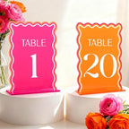 Wedding Acrylic Table Number 1-20 with 20Pcs Stands Pink & Orange, 5"x7" Elegant Place Card Centerpiece Decorations for Indoor Outdoor Wedding Bridal Shower Anniversary Party Reception by CORNERLACE