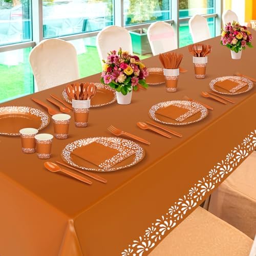 Havawish 177 Pcs Cielito Lindo Party Decoration Platos De Barro Mexicanos Fiesta Tableware Set Mexicanos Talavera Plates Cups Napkins Tablecloths Baby Shower(Terracotta Color,White Flower) - Image 4