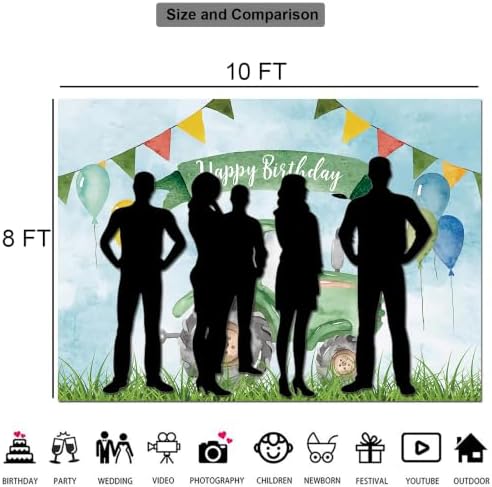 Green Tractor Happy Birthday Backdrop Banner Size 10x8 Ft Watercolor Farm Themed Design Durable Polyester Photo Booth Background for Boy's Birthday & Farm Party Decorations Supplies - Image 5
