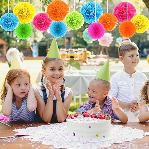 Janinka 60 Pcs Paper Pom Poms and Fans, Bright Colors Party Decorations - Image 6