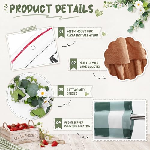 5 Pcs Farmer Market Strawberry Stand Decorations Fresh off the Market Bridal Shower Baby Shower Birthday Party Setup Decor Table Skirt Daisy Vine Banner Gingham Valance Metal Sign Photo Prop 73 x 30'' - Image 3