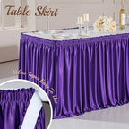 21ft Length Purple Satin Table Skirt for Rectangle Tables, Wrinkle Resistant Pleated Ruffle Table Cloth Glitter Desk Skirting for Weddings Banquet Birthday Party Bridal Shower Stage Decorations - Image 4