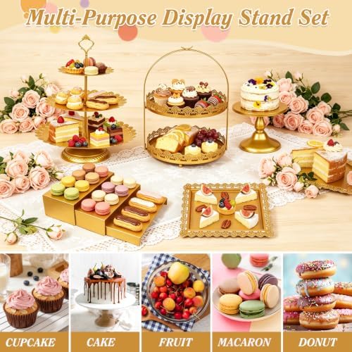 10 Pcs Gold Cake Stand Set Metal Cupcake Stands, Multiple Styles Dessert Display Tower for Candy Fruit, Cake Serving Trays for Birthday, Wedding, Anniversary, Baby Shower, Engagement Party - Image 4