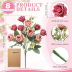 Zeyune 8 Pack 12 Inch Artificial Rose Bouquet, Soft Pink - Image 2