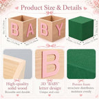 4 Sets Baby Shower Centerpieces for Table, 6 Inch Wood Boxes with Floral Foam Blocks Cube Planter Vase with Baby Letters for Babys Shower Gender Reveal Party Favor Table Decor(Pink) - Image 2