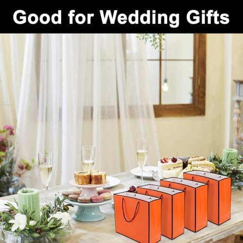 EUSOAR Orange Gift Bags, 50pcs 12.5"x4.5"x11" Paper Shopping Gift Bags with Cloth Handle, Gift Wrap Treat Thank You Bags Bulk for Wedding Party Favors Grocery Baby Shower Birthday - Image 6