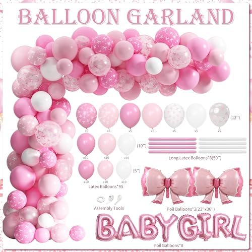 143PCS Pink Bow Baby Shower Decorations for Girl Welcome Baby Girl Party - Image 3
