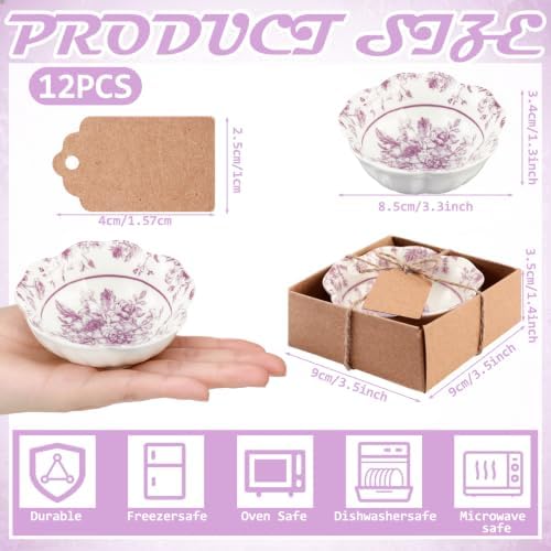 12 Pcs Wedding Favors for Guests Small Ceramic Bowls, Flower, Purple - Image 6