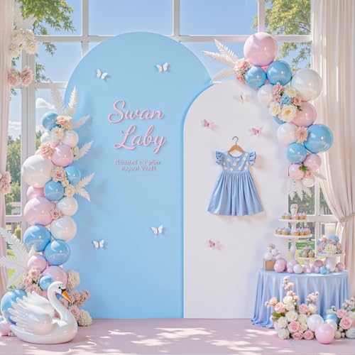 7.2FT & 6FT Arch Backdrop Cover, White & Blue Wedding Arch Covers, Spandex Arch Covers Stretchy Backdrop for Bridal Shower Baby Shower Birthday Decoration by LittleFunny