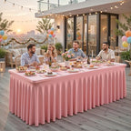 1 Pack Dusty Rose Spandex Tableclothes for 8 Foot Rectangle Tables, Wrinkle Free 8ft Fitted Table Cover Stretch Table Cloth Desk Skirt for Weddings Baby Shower Birthday Party Banquet Decorations - Image 5