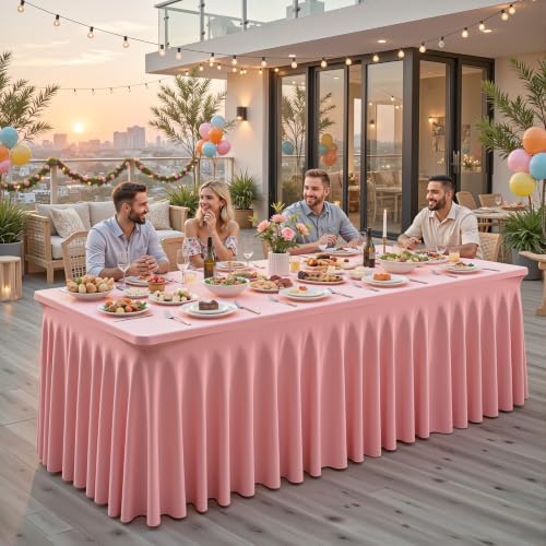 2 Packs Dusty Rose Spandex Table Cloths 8 Foot, Fitted Stretch Table Cover with Skirts 30x96 Inch, Wrinkle-Free Floor Length Tablecloths Rectangular for Weddings Parties Banquets Events Decorations - Image 5