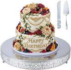 Wenqik 18 Inch Silver Cake Stand Metal Round with Cutter Spatula, Classic by Wenqik