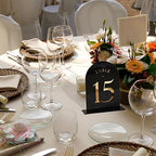 UNIQOOO Black Arch Wedding Table Numbers with Stands 1-15, Gold Foil Printed 5x7 Double Sided Acrylic Signs and Holders, Perfect for Centerpiece, Reception, Decoration, Party, Anniversary, Event - Image 4