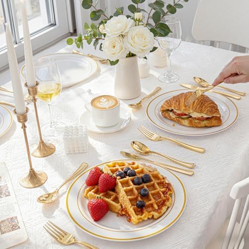 WDF 500PCS Gold Plastic Silverware Set Disposable - Gold Cutlery Set Plastic - 250Forks, 125 Spoons, 125 Knives for Party/Baby Shower/Wedding - Image 3