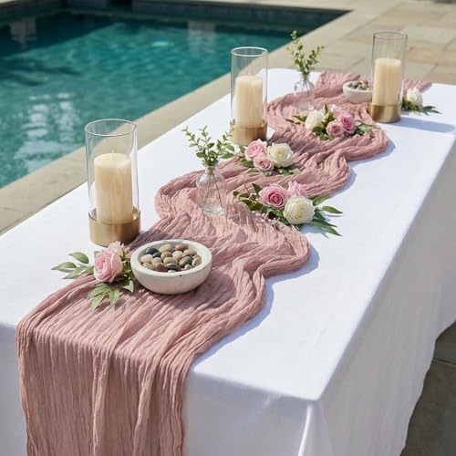 20 Pack Dusty Pink 17 x 108 Inch Cheesecloth Table Runner - Boho Gauze Sheer Fabric for Wedding Baby Shower Party Home Decor - Image 3