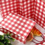 JarThenaAMCS 100Pcs Christmas Red White Checkered Kraft Paper Bag With Handles Gingham Treat Gift Bags Candy Goodie Bag for Baby Shower Birthday Party Favors Supplies - Image 5