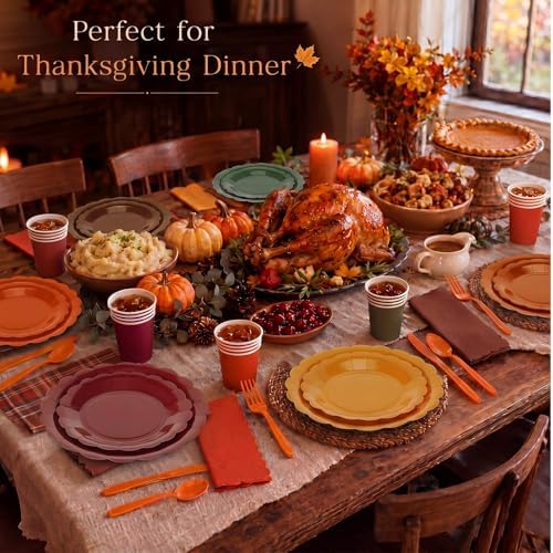 Yaomiao 168 Pcs Fall Party Supplies Autumn Dinnerware Plates Cups Napkins - Image 5