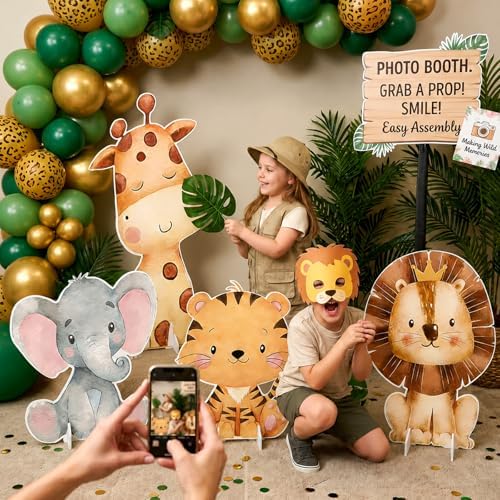 4Pcs Large Jungle Safari Animal Party Decorations, 23.6'' Plastic Cartoon Jungle Animal Cardboard Cutout StandUp Wild One Safari Party Centerpieces Photo Booth Backdrop for Baby Shower Birthday - Image 5