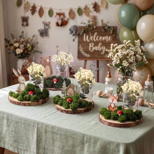 Rtteri 6 Set Woodland Animal Table Centerpiece Baby Shower Gifts Include Wood Slices Mason Jars with Forest Animal Decor Mushroom Moss Greenery for Rustic Party Gender Reveal Birthday Photo Props - Image 6